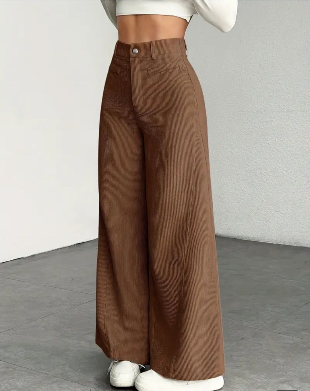 Wide-Leg Corduroy Textured Trousers