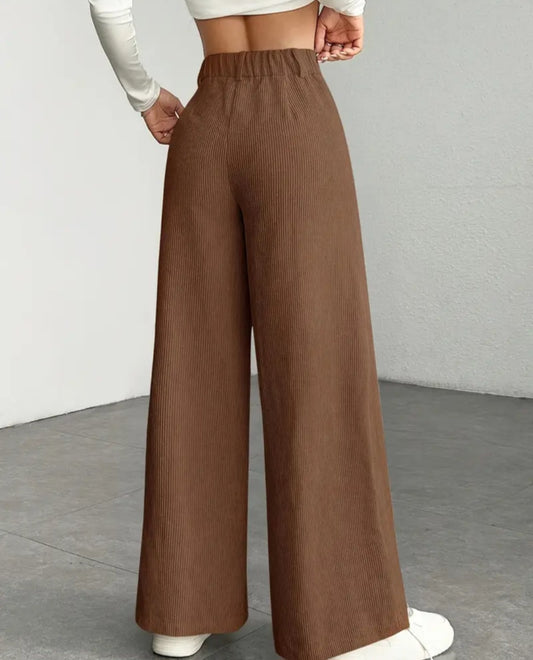 Wide-Leg Corduroy Textured Trousers